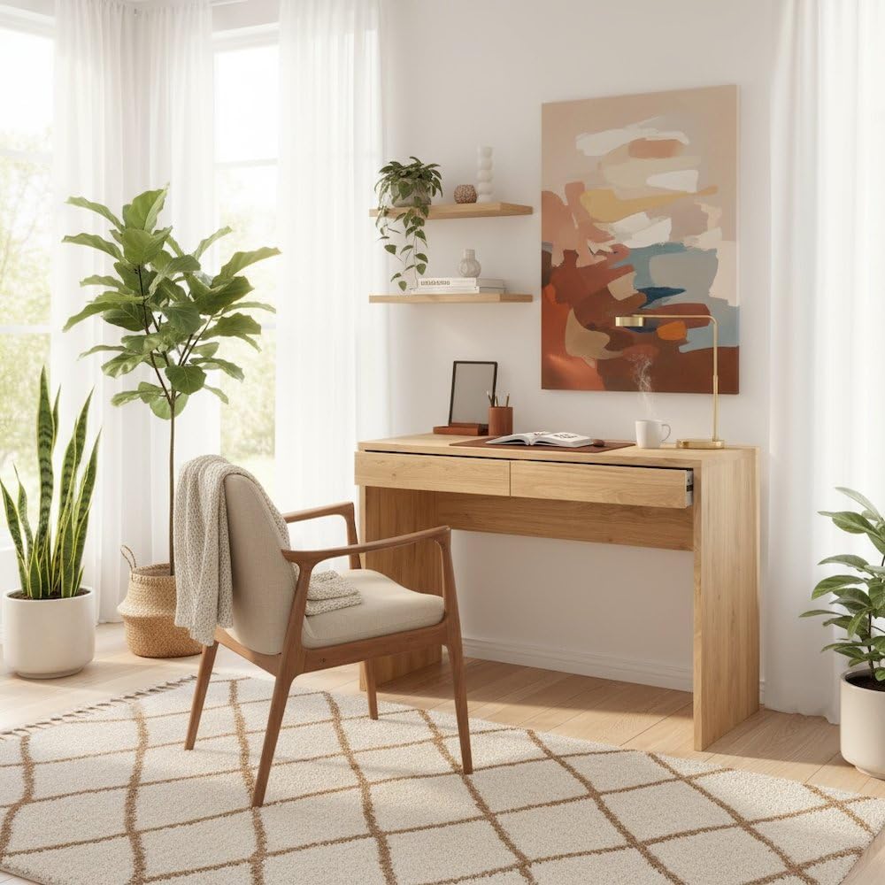 Brown Wood Desk With Drawers,  - Home Office Work Table recension och pris